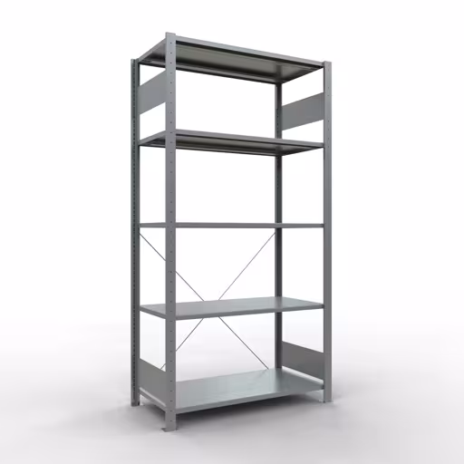 Grundregal, Fachbodenregal Stecksystem MULTIplus150, 2000 x 1000 x 500 mm (HxBxT), 5 Fachböden, Kreuzstrebe, verzinkt - Expressline von Schulte Lagertechnik aus der Kategorie Stecksystem