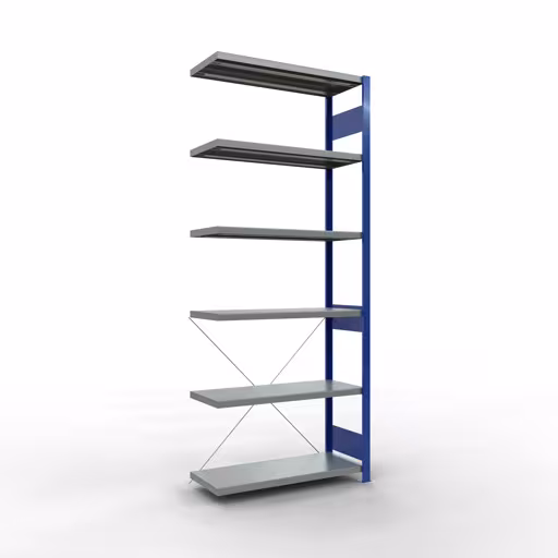 Abbildung Nr 12 des Artikels Anbauregal, Fachbodenregal Stecksystem MULTIplus330, 2500 x 1000 x 400 mm (HxBxT), 6 Fachböden, Kreuzstrebe, RAL 5010 enzianblau/verzinkt aus der Produktgruppe Stecksystem von der Marke Schulte Lagertechnik
