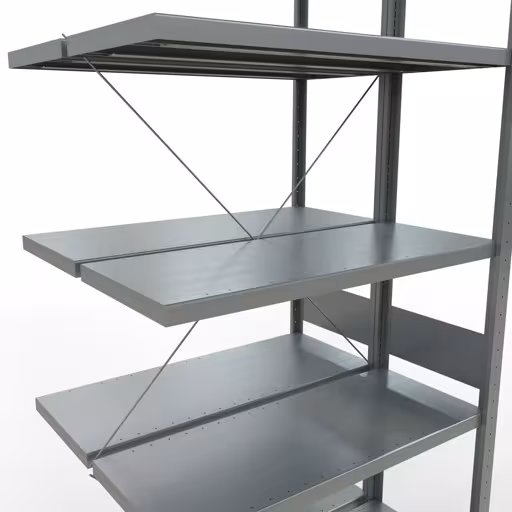 Anbauregal, Doppelregal, Fachbodenregal Stecksystem MULTIplus250, 3000 x 1000 x (2x400) mm (HxBxT), 2x7 Fachböden, Kreuzstrebe, verzinkt von der Marke Schulte Lagertechnik aus der Produktreihe Fachbodenregale