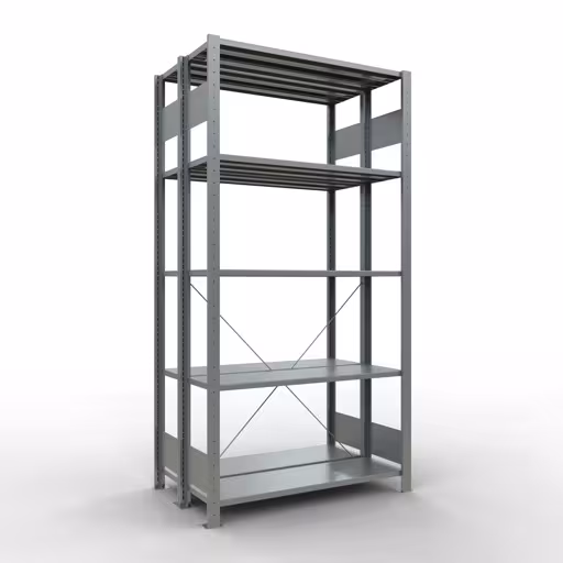 Grundregal, Doppelregal, Fachbodenregal Stecksystem MULTIplus150, 2000 x 1000 x (2x300) mm (HxBxT), 2x5 Fachböden, Kreuzstrebe, verzinkt aus der Kategorie Doppelregale mit der Artikelnummer 13730