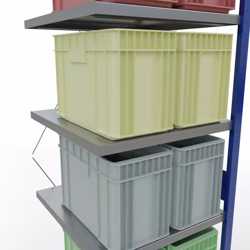 Anbauregal, Fachbodenregal Stecksystem MULTIplus250, 3000 x 750 x 800 mm (HxBxT), 7 Fachböden, Kreuzstrebe, RAL 5010 enzianblau/verzinkt/verzinkt von Schulte Lagertechnik aus der Kategorie Stecksystem