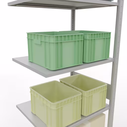 Produktbild Nr.14 des Artikels Anbauregal, Fachbodenregal Stecksystem MULTIplus150, 3000 x 750 x 600 mm (HxBxT), 7 Fachböden, Längenriegel, RAL 7035 lichtgrau aus der Produktreihe Stecksystem von der Marke Schulte Lagertechnik