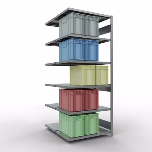 Anbauregal, Doppelregal, Fachbodenregal Stecksystem MULTIplus250, 2500 x 1000 x (2x600) mm (HxBxT), 2x6 Fachböden, Längenriegel, verzinkt von Schulte Lagertechnik mit der Artikelnr. 17966