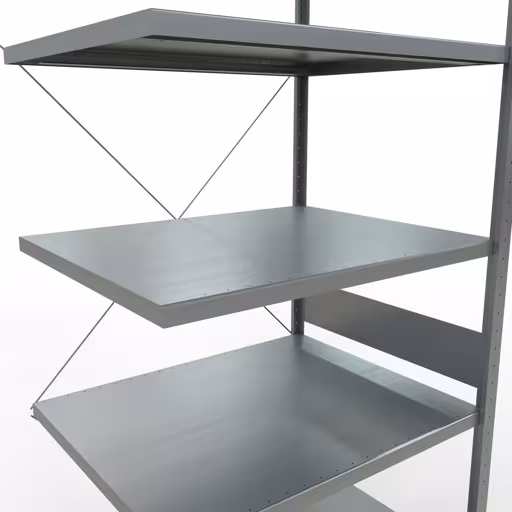 Zusatzbild des Artikels Anbauregal, Fachbodenregal Stecksystem MULTIplus250, 3000 x 1000 x 800 mm (HxBxT), 7 Fachböden, Kreuzstrebe, verzinkt aus Anbauregal