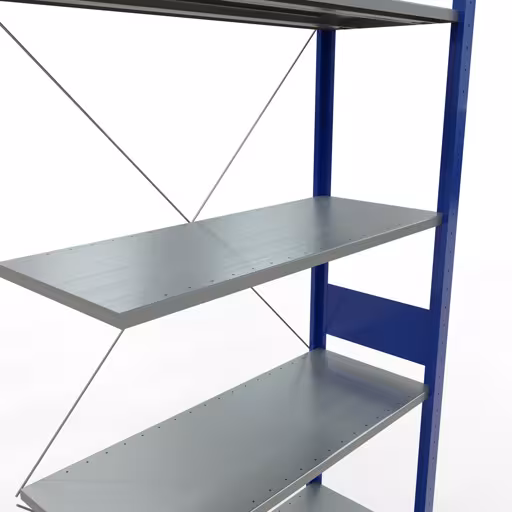 Abbildung Nr 9 des Artikels Anbauregal, Fachbodenregal Stecksystem MULTIplus85, 3000 x 1000 x 400 mm (HxBxT), 7 Fachböden, Kreuzstrebe, RAL 5010 enzianblau aus der Produktgruppe Stecksystem von der Marke Schulte Lagertechnik