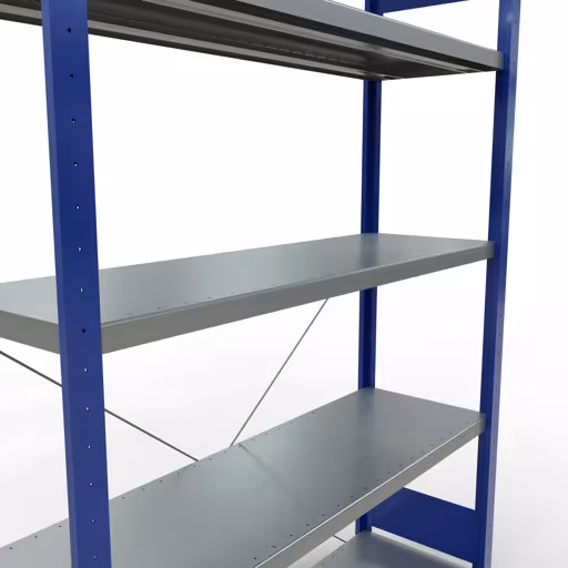 Grundregal, Fachbodenregal Stecksystem MULTIplus250, 2000 x 1300 x 400 mm (HxBxT), 5 Fachböden, Kreuzstrebe, RAL 5010 enzianblau/verzinkt von Schulte Lagertechnik aus der Kategorie Stecksystem