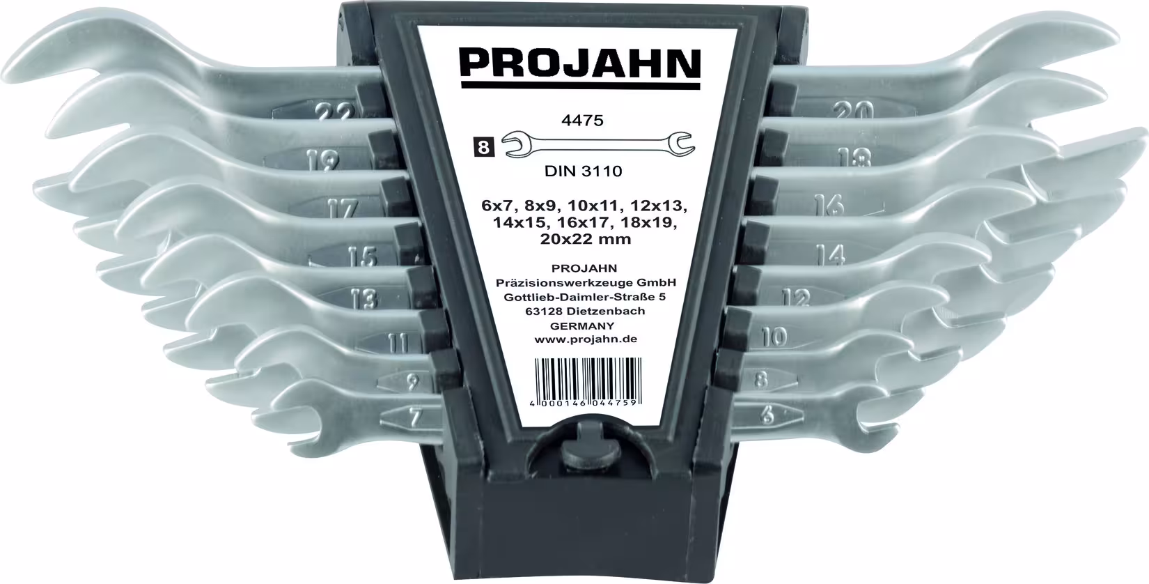 DoppelgabelSchlüssel Set 8tlg 6x7 - 8x9 - 10x11 - 12x13 - 14x15 - 16x17 - 18x19 - 20x22 von PROJAHN mit der Artikelnr. 4475