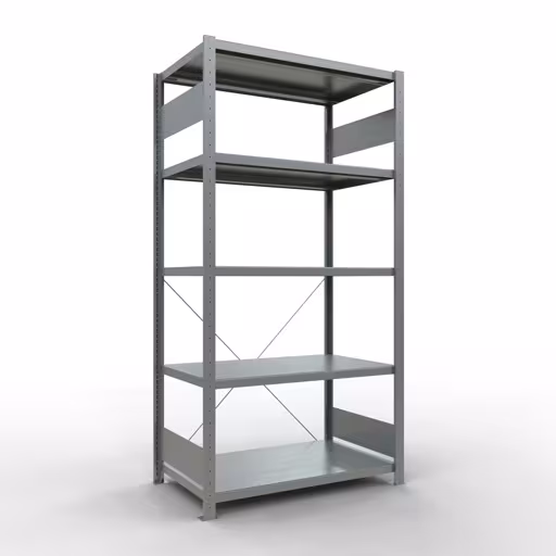Grundregal, Fachbodenregal Stecksystem MULTIplus250, 2000 x 1000 x 600 mm (HxBxT), 5 Fachböden, Kreuzstrebe, verzinkt aus der Kategorie Grundregal mit der Artikelnummer 12960