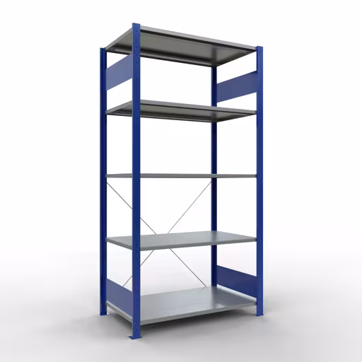 Grundregal, Fachbodenregal Stecksystem MULTIplus150, 2000 x 1000 x 600 mm (HxBxT), 5 Fachböden, Kreuzstrebe, RAL 5010/verzinkt von der Marke Schulte Lagertechnik aus der Produktreihe Stecksystem