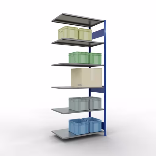 Abbildung Nr 8 des Artikels Anbauregal, Fachbodenregal Stecksystem MULTIplus85, 2500 x 1000 x 600 mm (HxBxT), 6 Fachböden, Längenriegel, RAL 5010 enzianblau aus der Produktgruppe Stecksystem von der Marke Schulte Lagertechnik