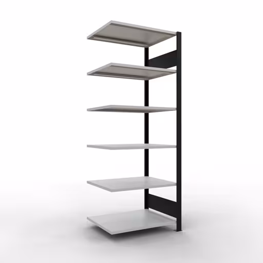 Abbildung Nr 9 des Artikels Anbauregal, Büro-Fachbodenregal Stecksystem MULTIplus150, 2000 x 750 x 600 mm (HxBxT), 6 Fachböden, Längenriegel, ohne Mittelanschlag, schwarz/lichtgrau aus der Produktgruppe Büroregale von der Marke Schulte Lagertechnik