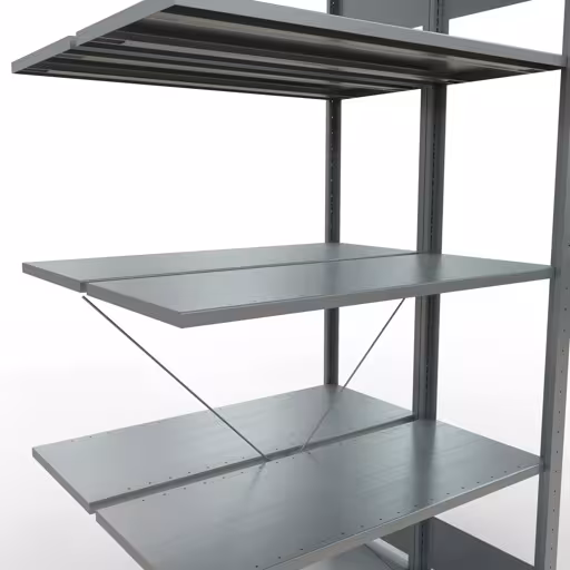 Abbildung Nr 12 des Artikels Anbauregal, Doppelregal, Fachbodenregal Stecksystem MULTIplus150, 2000 x 1000 x (2x400) mm (HxBxT), 2x5 Fachböden, Kreuzstrebe, verzinkt aus der Produktgruppe Fachbodenregale von der Marke Schulte Lagertechnik