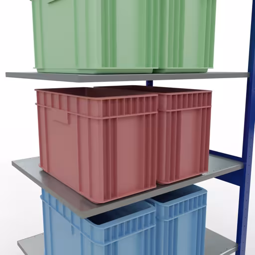Produktbild Nr.12 des Artikels Anbauregal, Fachbodenregal Stecksystem MULTIplus150, 2500 x 1000 x 800 mm (HxBxT), 6 Fachböden, Längenriegel, RAL 5010 enzianblau/verzinkt aus der Produktreihe Stecksystem von der Marke Schulte Lagertechnik