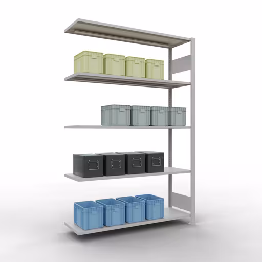 Anbauregal, Fachbodenregal Stecksystem MULTIplus150, 2000 x 1300 x 400 mm (HxBxT), 5 Fachböden, Längenriegel, RAL 7035 lichtgrau von Schulte Lagertechnik aus der Kategorie Stecksystem