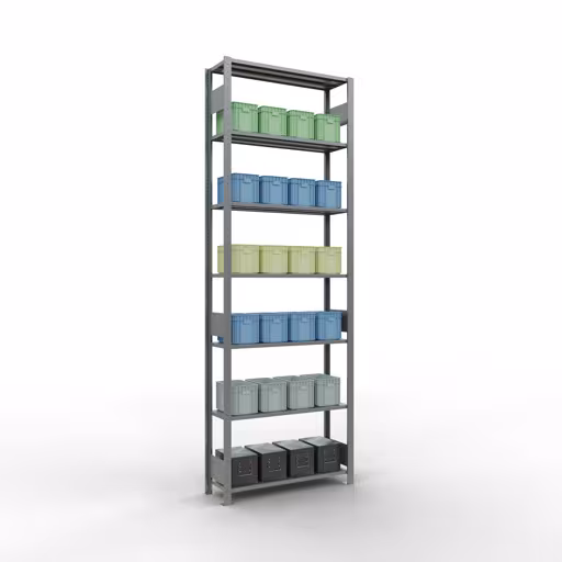 Abbildung Nr 14 des Artikels Grundregal, Fachbodenregal Stecksystem MULTIplus85, 3000 x 1000 x 300 mm (HxBxT), 7 Fachböden, Längenriegel, verzinkt aus der Produktgruppe Stecksystem von der Marke Schulte Lagertechnik