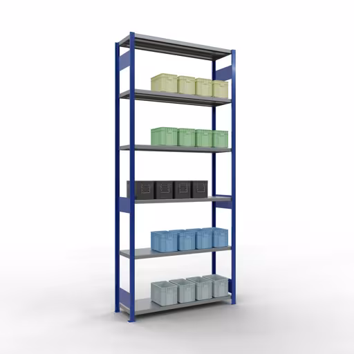 Abbildung Nr 15 des Artikels Grundregal, Fachbodenregal Stecksystem MULTIplus250, 3000 x 1300 x 400 mm (HxBxT), 7 Fachböden, Längenriegel, RAL 5010 enzianblau/verzinkt aus der Produktgruppe Stecksystem von der Marke Schulte Lagertechnik