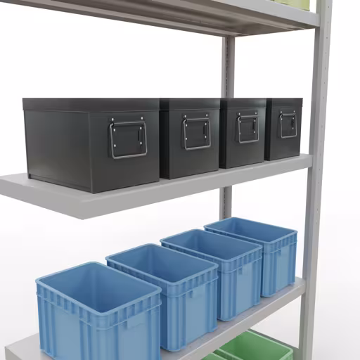 Abbildung Nr 11 des Artikels Anbauregal, Fachbodenregal Stecksystem MULTIplus330, 2000 x 1000 x 400 mm (HxBxT), 5 Fachböden, Längenriegel, RAL 7035 lichtgrau aus der Produktgruppe Stecksystem von der Marke Schulte Lagertechnik