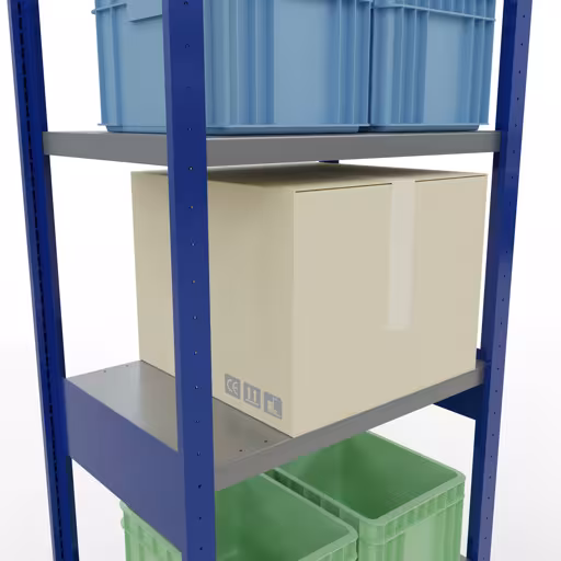 Grundregal, Fachbodenregal Stecksystem MULTIplus250, 2500 x 750 x 500 mm (HxBxT), 6 Fachböden, Längenriegel, RAL 5010 enzianblau/verzinkt/verzinkt von der Marke Schulte Lagertechnik aus der Produktreihe Stecksystem