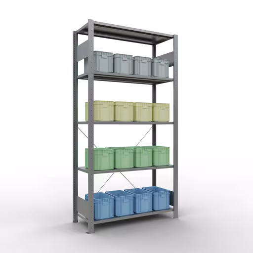Grundregal, Fachbodenregal Stecksystem MULTIplus85, 2000 x 1000 x 400 mm (HxBxT), 5 Fachböden, Kreuzstrebe, verzinkt von der Marke Schulte Lagertechnik aus der Produktreihe Stecksystem