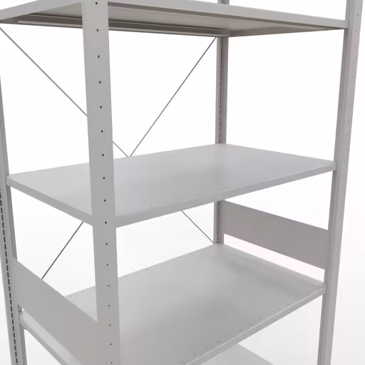 Abbildung Nr 12 des Artikels Grundregal, Fachbodenregal Stecksystem MULTIplus150, 3000 x 1000 x 600 mm (HxBxT), 7 Fachböden, Kreuzstrebe, RAL 7035 lichtgrau aus der Produktgruppe Stecksystem von der Marke Schulte Lagertechnik