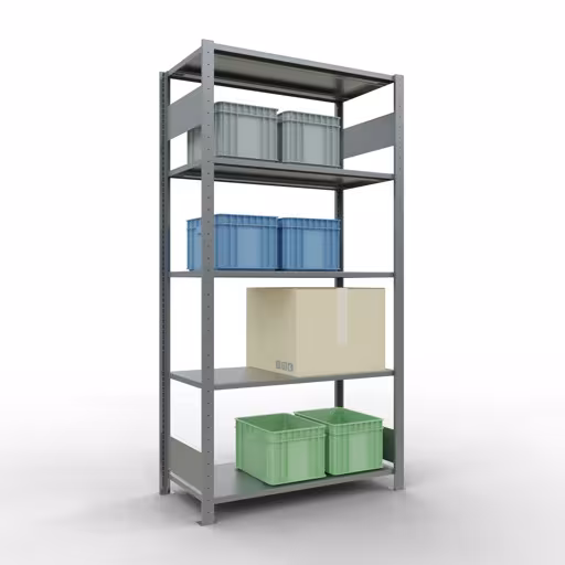 Abbildung Nr 9 des Artikels Grundregal, Fachbodenregal Stecksystem MULTIplus85, 2000 x 1000 x 500 mm (HxBxT), 5 Fachböden, Längenriegel, verzinkt aus der Produktgruppe Stecksystem von der Marke Schulte Lagertechnik