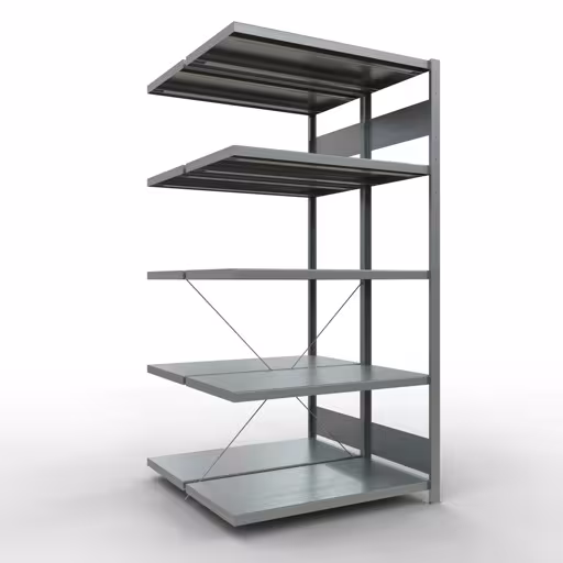 Anbauregal, Doppelregal, Fachbodenregal Stecksystem MULTIplus250, 2000 x 1000 x (2x500) mm (HxBxT), 2x5 Fachböden, Kreuzstrebe, verzinkt aus der Kategorie Doppelregale mit der Artikelnummer 14255-A