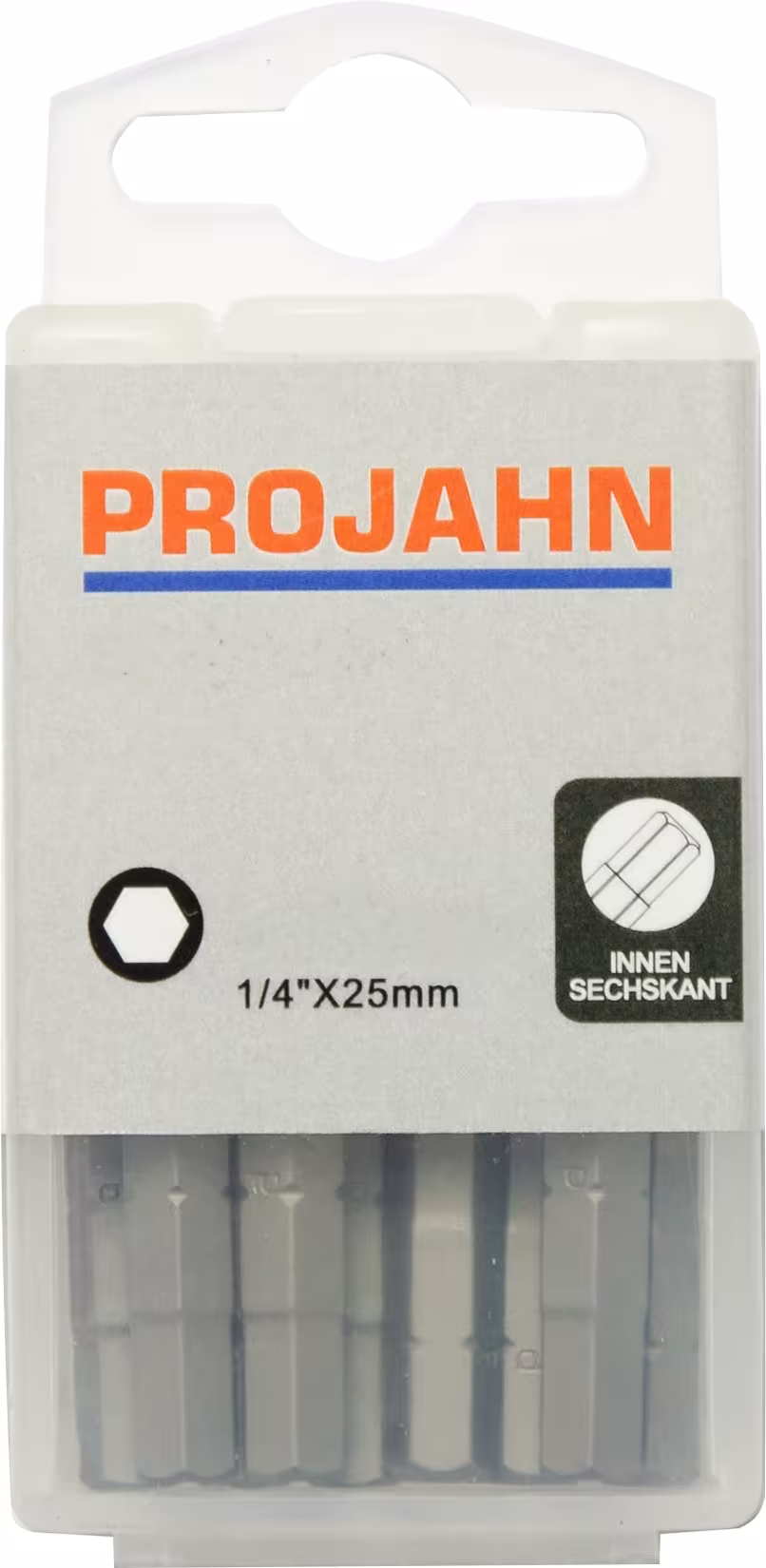 1/4" Bit L25 mm Innen-6kant 5 mm 10er Pack von der Marke PROJAHN Bit für Innen-6kant-Schrauben 6,3 10er-Pack Typ Variante: 1/4" Bit L25 mm Innen-6-kant 5 mm 10er Pack aus der Kategorie Bits & Bithalter mit der Artikelnr. 2743-10