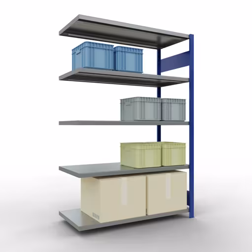 Produktbild Nr 13 des Artikels Anbauregal, Fachbodenregal Stecksystem MULTIplus250, 2000 x 1300 x 600 mm (HxBxT), 5 Fachböden, Längenriegel, RAL 5010 enzianblau/verzinkt Abbildung Nr 13 des Artikels Anbauregal, Fachbodenregal Stecksystem MULTIplus250, 2000 x 1300 x 600 mm (HxBxT), 5 Fachböden, Längenriegel, RAL 5010 enzianblau/verzinkt aus der Produktgruppe Stecksystem von der Marke Schulte Lagertechnik