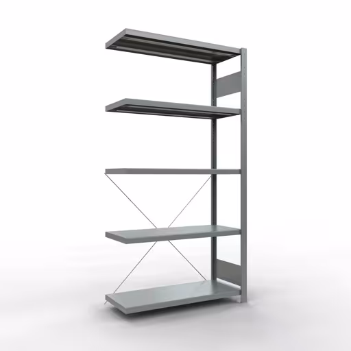 Anbauregal, Fachbodenregal Stecksystem MULTIplus330, 2000 x 1000 x 400 mm (HxBxT), 5 Fachböden, Kreuzstrebe, verzinkt aus der Kategorie Anbauregal mit der Artikelnummer 13945