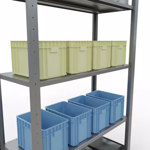 Zusatzbild des Artikels Grundregal, Fachbodenregal Stecksystem MULTIplus150, 2000 x 1000 x 400 mm (HxBxT), 5 Fachböden, Längenriegel, verzinkt aus Grundregal
