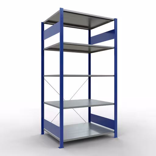 Grundregal, Fachbodenregal Stecksystem MULTIplus150, 2000 x 1000 x 800 mm (HxBxT), 5 Fachböden, Kreuzstrebe, RAL 5010/verzinkt aus der Kategorie Grundregal mit der Artikelnummer 12580-B