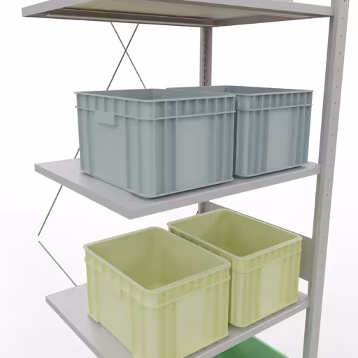 Anbauregal, Fachbodenregal Stecksystem MULTIplus150, 3000 x 750 x 600 mm (HxBxT), 7 Fachböden, Kreuzstrebe, RAL 7035 lichtgrau von Schulte Lagertechnik mit der Artikelnr. 32667-75