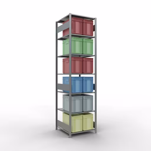 Grundregal, Fachbodenregal Stecksystem MULTIplus150, 3000 x 750 x 800 mm (HxBxT), 7 Fachböden, Längenriegel, verzinkt mit der GTIN 4004514281432 Grundregal, Fachbodenregal Stecksystem MULTIplus150, 3000 x 750 x 800 mm (HxBxT), 7 Fachböden, Längenriegel, verzinkt von Schulte Lagertechnik mit der Artikelnr. 12782-75-LR