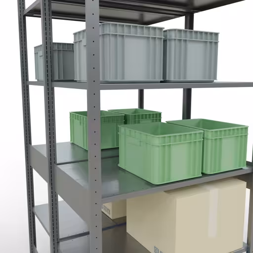 Produktbild Nr 13 des Artikels Grundregal, Doppelregal, Fachbodenregal Stecksystem MULTIplus150, 2500 x 1000 x (2x600) mm (HxBxT), 2x6 Fachböden, Kreuzstrebe, verzinkt Abbildung Nr 13 des Artikels Grundregal, Doppelregal, Fachbodenregal Stecksystem MULTIplus150, 2500 x 1000 x (2x600) mm (HxBxT), 2x6 Fachböden, Kreuzstrebe, verzinkt aus der Produktgruppe Fachbodenregale von der Marke Schulte Lagertechnik