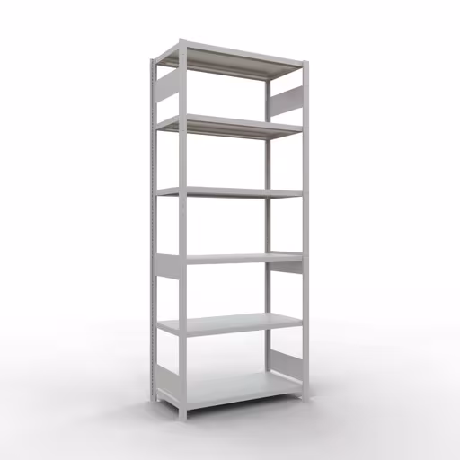 Grundregal, Fachbodenregal Stecksystem MULTIplus330, 2500 x 1000 x 500 mm (HxBxT), 6 Fachböden, Längenriegel, RAL 7035 lichtgrau aus der Kategorie Grundregal mit der Artikelnummer 33851-LR