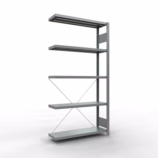 Anbauregal, Fachbodenregal Stecksystem MULTIplus250, 2000 x 1000 x 300 mm (HxBxT), 5 Fachböden, Kreuzstrebe, verzinkt aus der Kategorie Anbauregal mit der Artikelnummer 12935