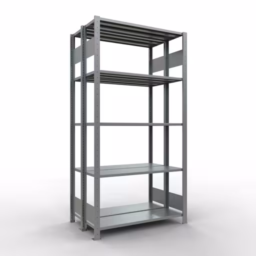 Grundregal, Doppelregal, Fachbodenregal Stecksystem MULTIplus150, 2000 x 1000 x (2x300) mm (HxBxT), 2x5 Fachböden, Längenriegel, verzinkt aus der Kategorie Doppelregale mit der Artikelnummer 17830