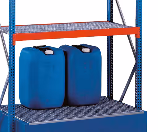 Produktbild Nr 7 des Artikels W 100 Umweltregal-Set, Grundregal, 2000 x 1250 x 600 mm, blau/orange/verzinkt Abbildung Nr 7 des Artikels W 100 Umweltregal-Set, Grundregal, 2000 x 1250 x 600 mm, blau/orange/verzinkt aus der Produktgruppe Weitspannregale von der Marke Schulte Lagertechnik