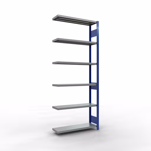 Anbauregal, Fachbodenregal Stecksystem MULTIplus250, 2500 x 1000 x 300 mm (HxBxT), 6 Fachböden, Längenriegel, RAL 5010 enzianblau/verzinkt aus der Kategorie Anbauregal mit der Artikelnummer 12936-LR-B