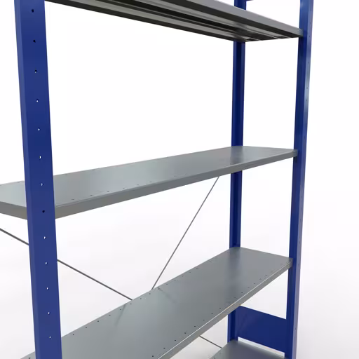 Andere Ansicht des Artikels Grundregal, Fachbodenregal Stecksystem MULTIplus150, 2000 x 1300 x 300 mm (HxBxT), 5 Fachböden, Kreuzstrebe, RAL 5010 enzianblau/verzinkt aus der Kategorie Stecksystem