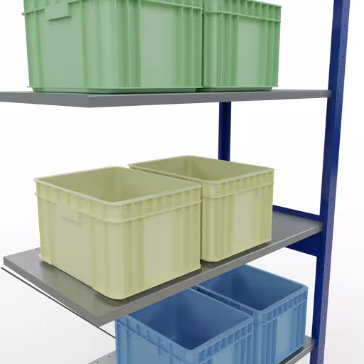 Anbauregal, Fachbodenregal Stecksystem MULTIplus85, 2500 x 1000 x 500 mm (HxBxT), 6 Fachböden, Kreuzstrebe, RAL 5010 enzianblau von Schulte Lagertechnik aus der Kategorie Stecksystem