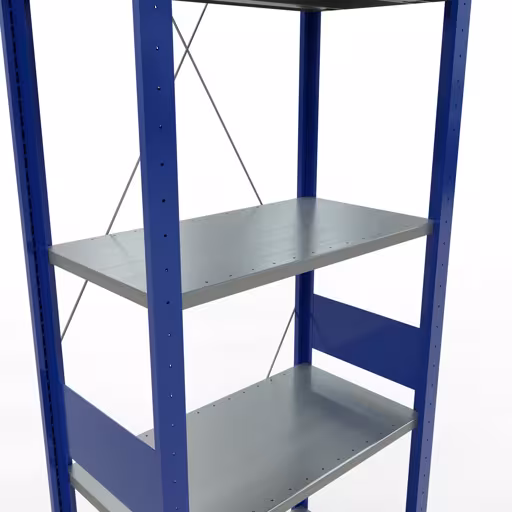 Produktbild Nr.7 des Artikels Grundregal, Fachbodenregal Stecksystem MULTIplus150, 3000 x 750 x 400 mm (HxBxT), 7 Fachböden, Kreuzstrebe, RAL 5010 enzianblau/verzinkt/verzinkt aus der Produktreihe Stecksystem von der Marke Schulte Lagertechnik