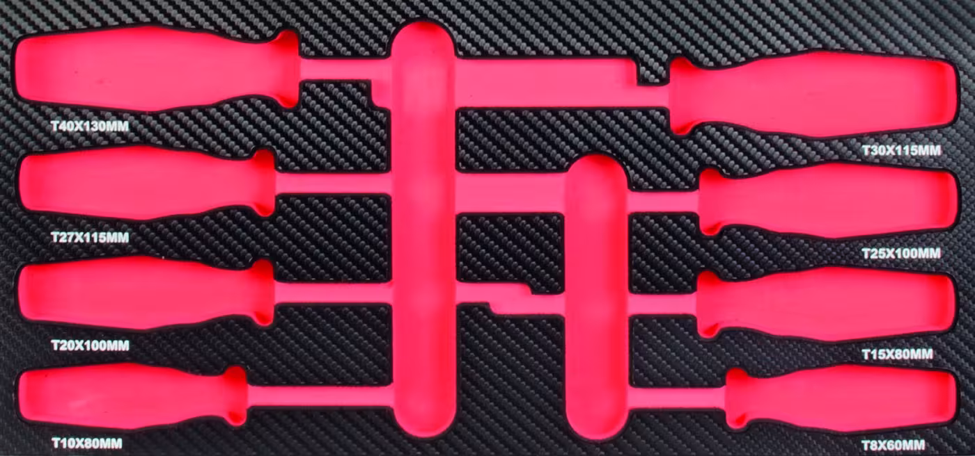 Einlage leer für 8 Schraubendreher TX von der Marke PROJAHN Einlage Schraubendreher für Innen-TX-Schrauben Typ Variante: Einlage leer für 8 Schraubendreher TX aus der Kategorie Ordnungssysteme & Werkstattwagen mit der Artikelnr. 5999-062E