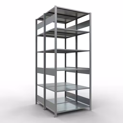 Grundregal, Doppelregal, Fachbodenregal Stecksystem MULTIplus150, 2500 x 1000 x (2x600) mm (HxBxT), 2x6 Fachböden, Längenriegel, verzinkt aus der Kategorie Doppelregale mit der Artikelnummer 17861