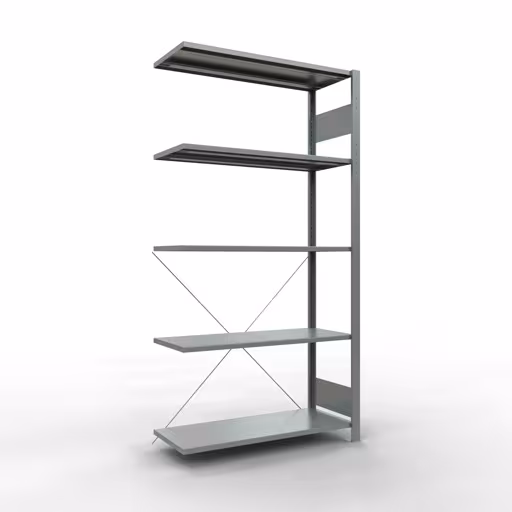 Anbauregal, Fachbodenregal Stecksystem MULTIplus150, 2000 x 1000 x 400 mm (HxBxT), 5 Fachböden, Kreuzstrebe, verzinkt aus der Kategorie Anbauregal mit der Artikelnummer 12745