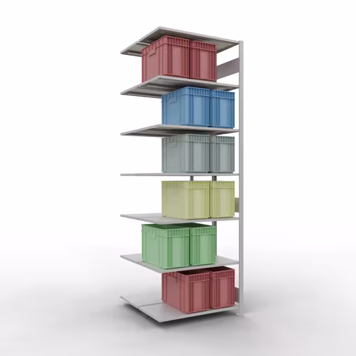 Andere Ansicht des Artikels Anbauregal, Doppelregal, Fachbodenregal Stecksystem MULTIplus150, 3000 x 1000 x (2x500) mm (HxBxT), 2x7 Fachböden, Längenriegel, RAL 7035 lichtgrau aus der Kategorie Fachbodenregale