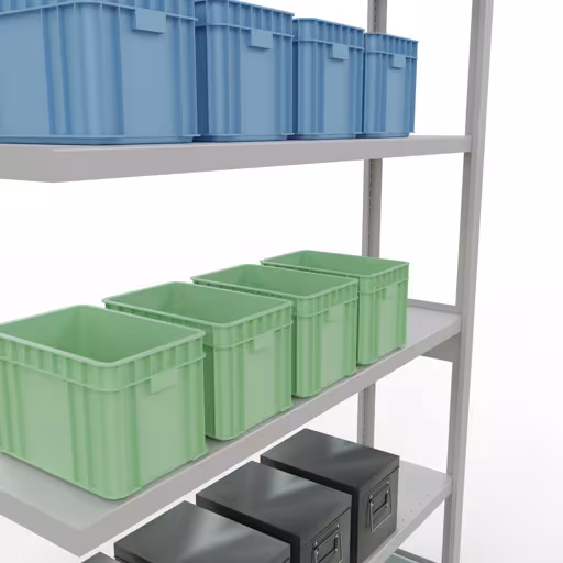 Anbauregal, Fachbodenregal Stecksystem MULTIplus250, 2500 x 1300 x 300 mm (HxBxT), 6 Fachböden, Längenriegel, RAL 7035 lichtgrau von Schulte Lagertechnik aus der Kategorie Stecksystem