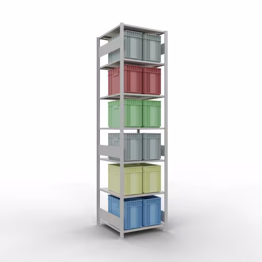 Produktbild Nr.15 des Artikels Grundregal, Fachbodenregal Stecksystem MULTIplus150, 3000 x 750 x 800 mm (HxBxT), 7 Fachböden, Längenriegel, RAL 7035 lichtgrau aus der Produktreihe Stecksystem von der Marke Schulte Lagertechnik