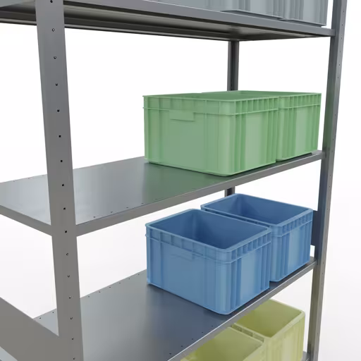 Zusatzbild des Artikels Grundregal, Fachbodenregal Stecksystem MULTIplus150, 3000 x 1300 x 500 mm (HxBxT), 7 Fachböden, Längenriegel, verzinkt aus Grundregal