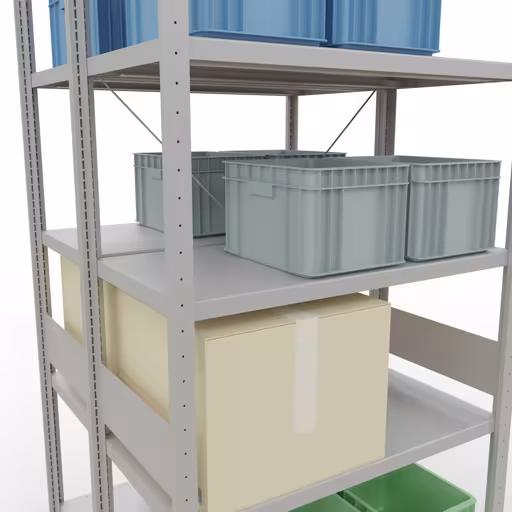 Grundregal, Doppelregal, Fachbodenregal Stecksystem MULTIplus250, 3000 x 1000 x (2x500) mm (HxBxT), 2x7 Fachböden, Kreuzstrebe, RAL 7035 lichtgrau von Schulte Lagertechnik aus der Kategorie Fachbodenregale